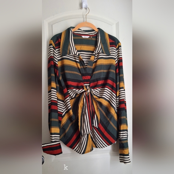 Kaktus Tops - Kaktus Women’s Top Striped Tie Front Blouse size L boho hippie western profesion